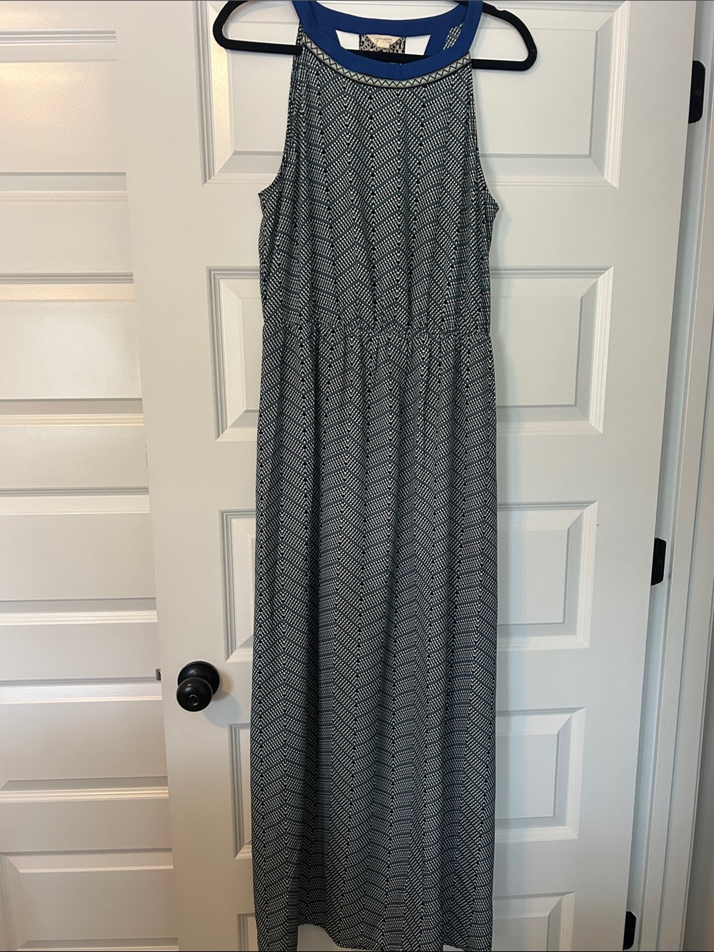 Lucky Brand Navy and White Chevron Halter Maxi Dress